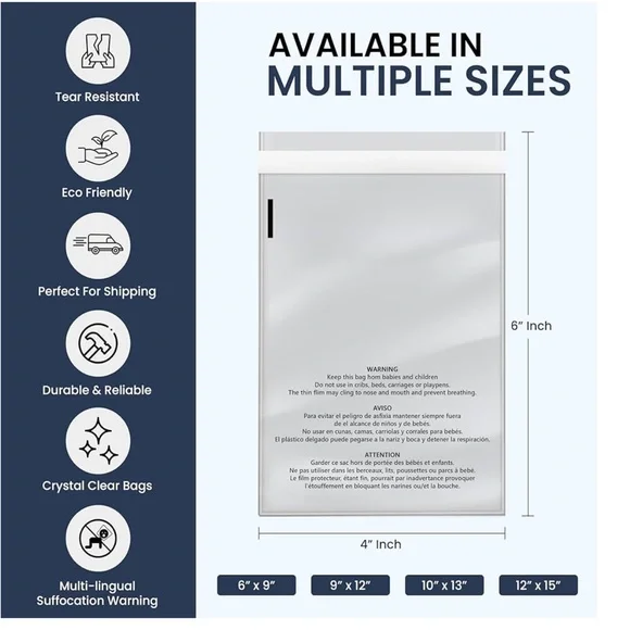 (20) 6x9 seal adhesive strip clear poly bags Suffocation Warning Bags - Picture 2 of 3